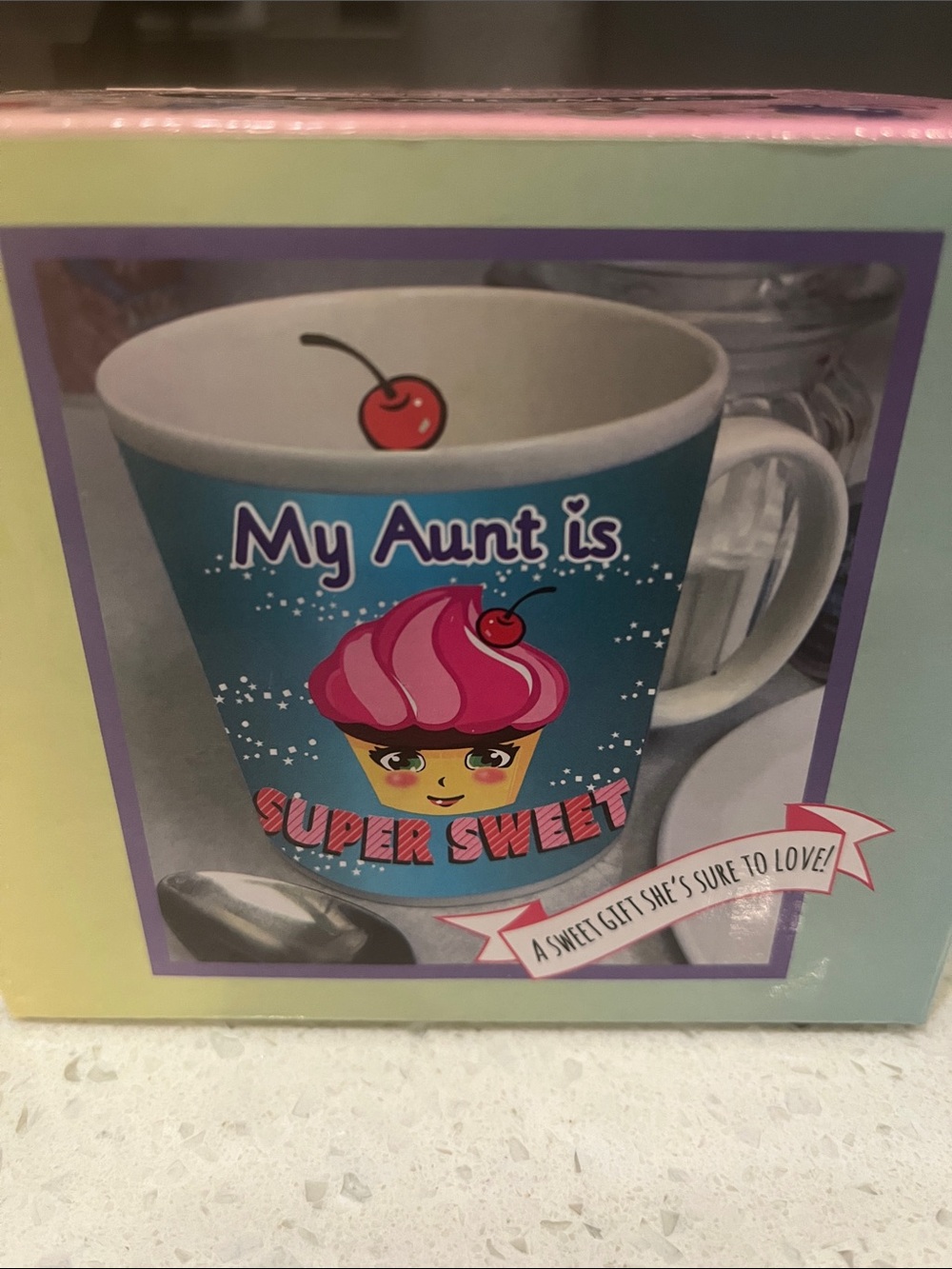My Aunt Is Super Sweet Ceramic Mug - Teal with Pink Accent